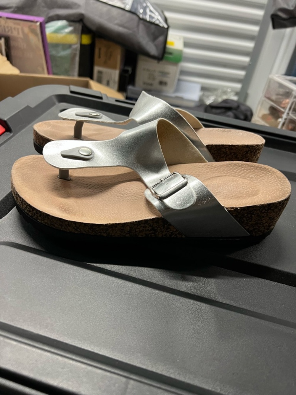 Silver Women's Cork Footbed Thong Sandals